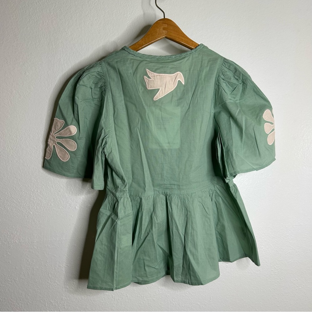 NWT Ex Voto 100% Cotton Chloe Short Sleeve Blouse in Green - Picture 13 of 16